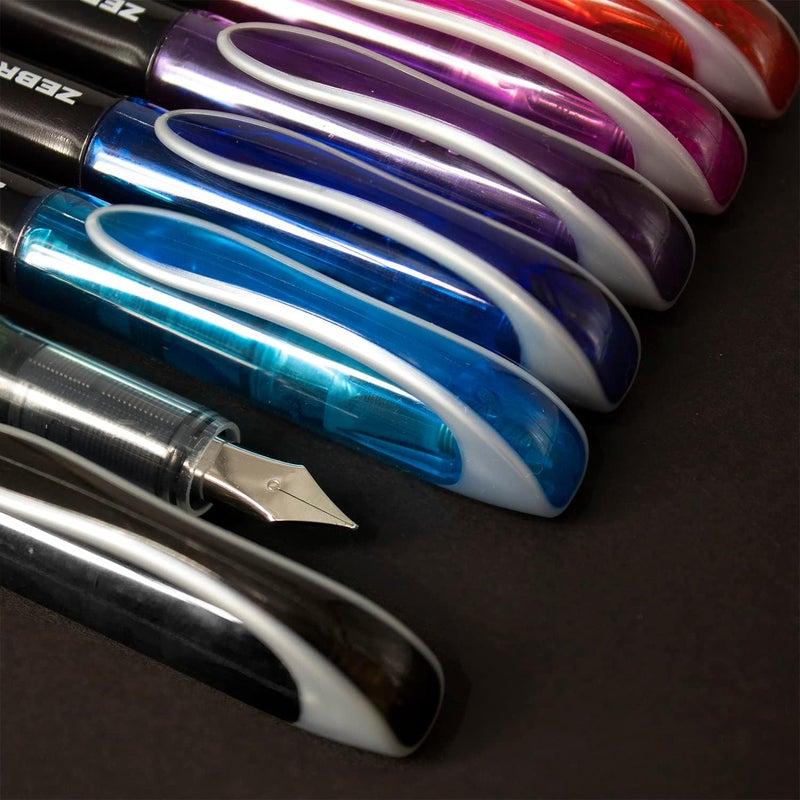 Zebra Technologies Zebra Fuente Pen - Disposable Fountain Pens - Pack of 7 - Black, Red, Pink, Violet, Blue, Light Blue & Green - In Zebra Cardboard Gift Box - Image 2